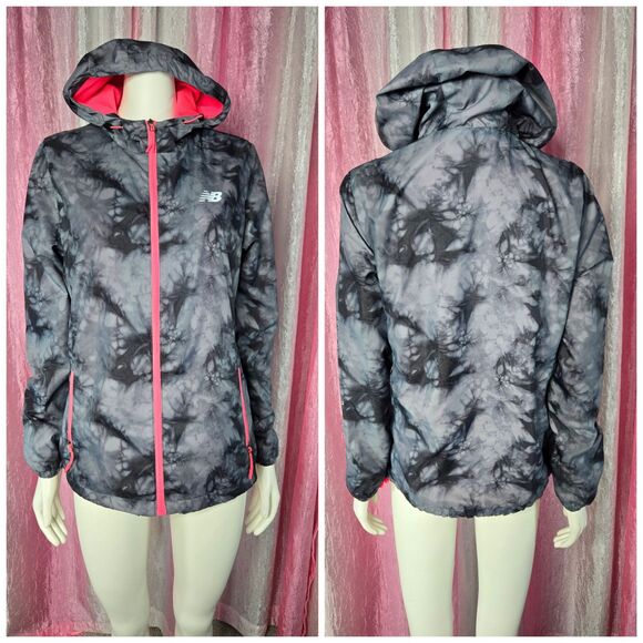 New Balance Tie Dye Pink Logo Lightweight Windbreaker Hooded Jacket Size Medium - Picture 1 of 13